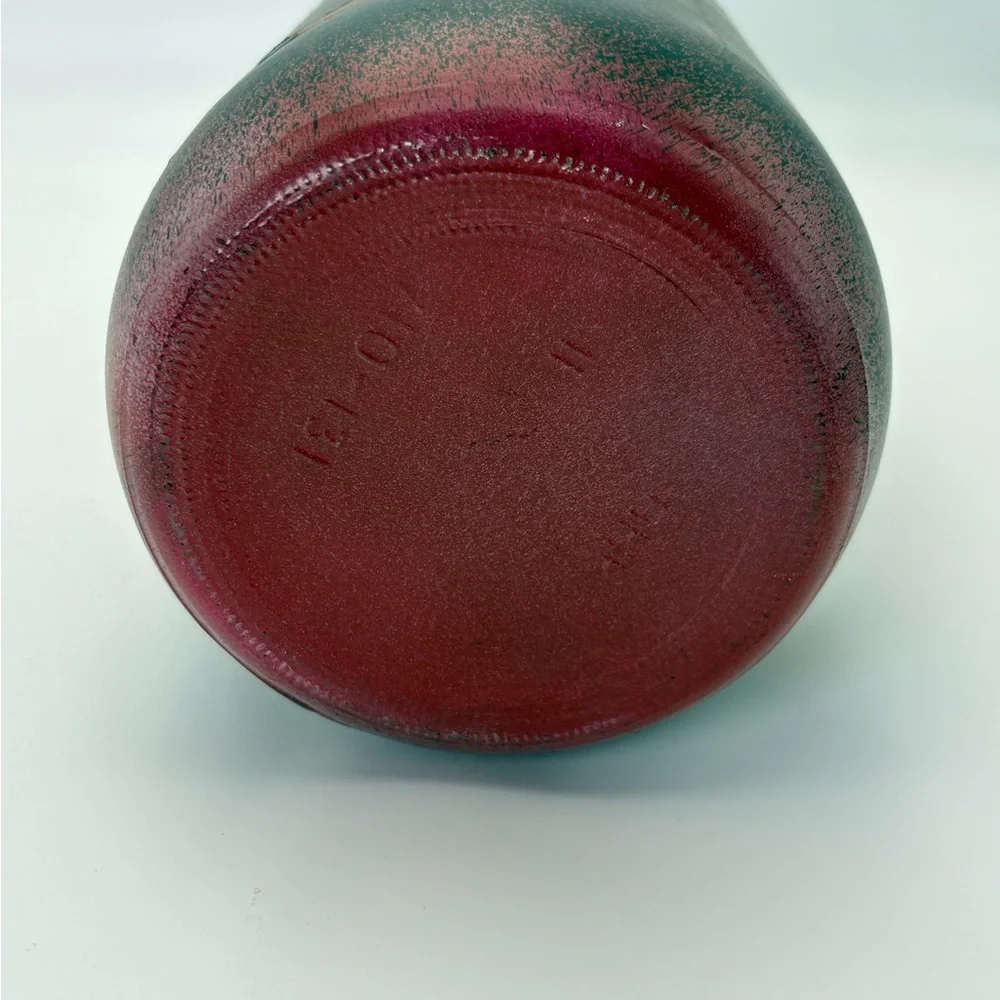 Decorative Black and Red Textured Jar/Vase with Orange Fish Design
